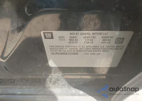 2012 Chevrolet Cruze Ls z USA, uszkodzony, nr VIN 1G1PC5SH0C7216635